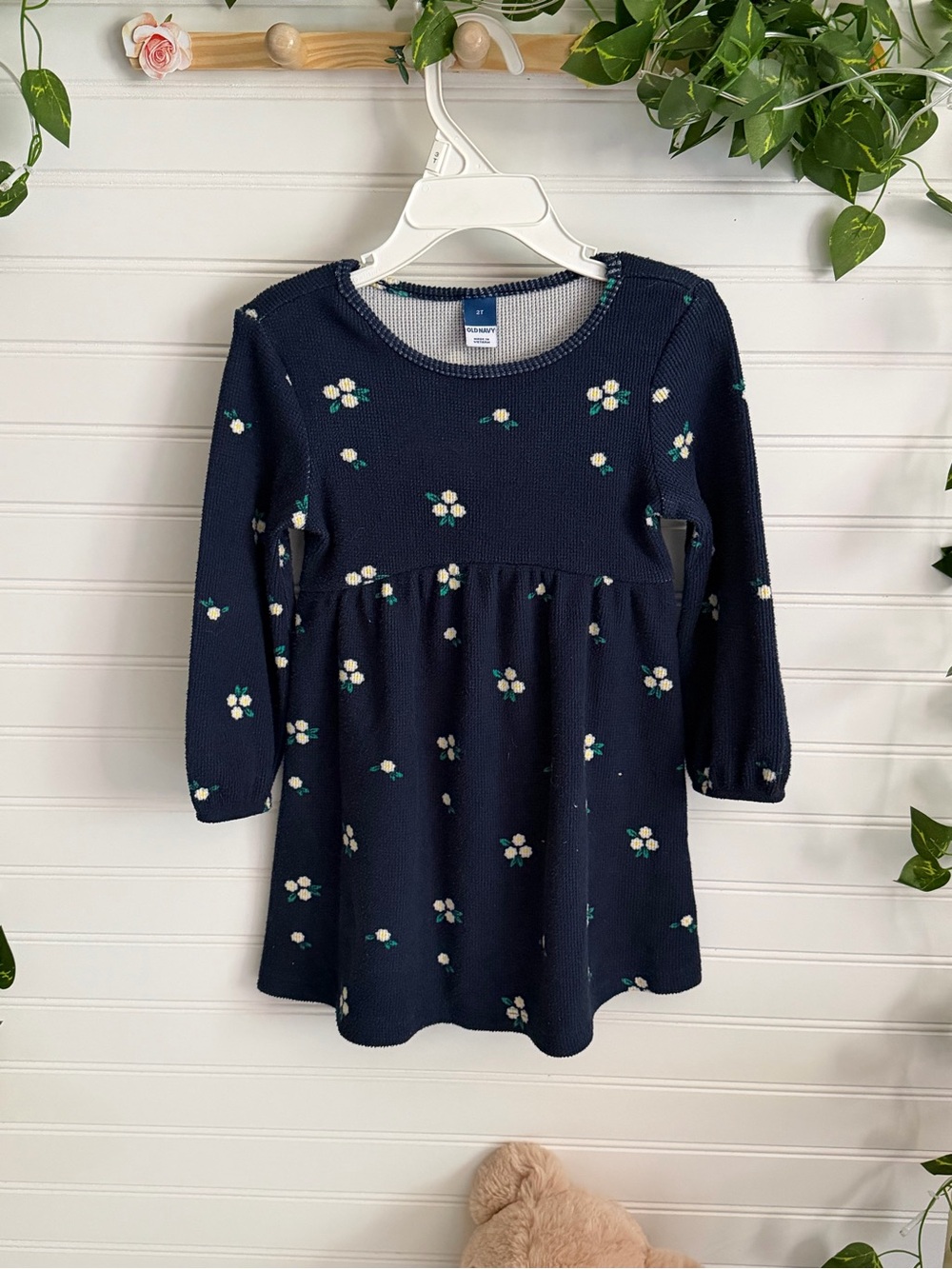 Toddler Girls Navy Floral Knit Dress - Size: 2T